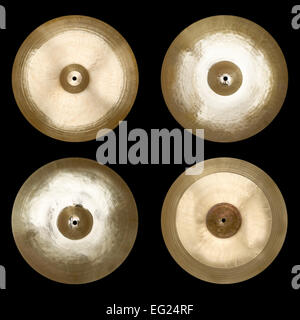 Isolated group of cymbals on black Stock Photo