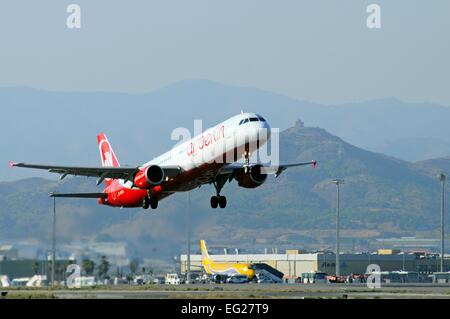 Air Berlin Boeing 737-800 taking off from Malaga Airport, Malaga, Andalusia, Spain, Western Europe. Stock Photo