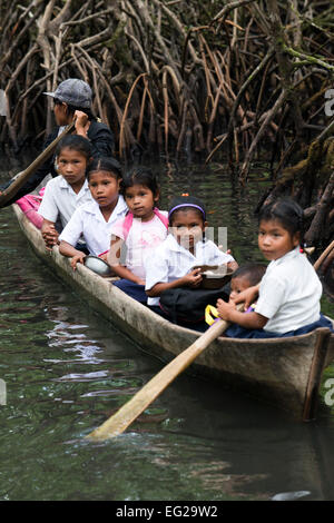 school children in a local boat, alleppey, kerala, india