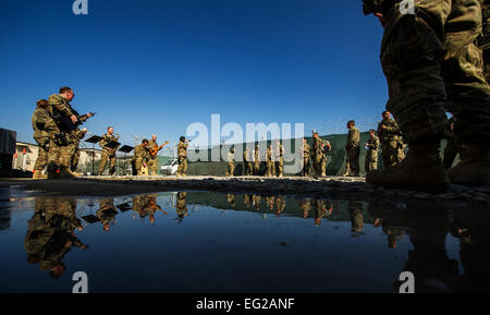 U.S. Air Forces Central Band &quot;Total Force,&quot; performs for the 451st Expeditionary Logistic Readiness Squadron at Kandahar Airfield, Afghanistan, Dec. 19, 2012. The band had a chance to tour around base playing at several different work centers.  Staff Sgt. Jonathan Snyder Stock Photo