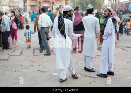 Jodhpur, Rajasthan, India. Young Muslims in the main bazaar Sardar Market Stock Photo