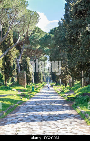View down the ancient Via Appia Antica in Rome, Italy. Stock Photo