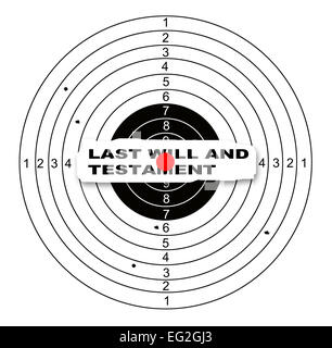 Shooting target, with holes pierced by bullets and word  last will and testament made in 2d software Stock Photo