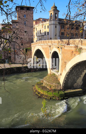 Bridge to Tiber Island (Isola Tiberina), Rome, Italy Stock Photo