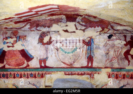 Tomb of the Leopards, Etruscan necropolis of Monterozzi, Tarquinia, Lazio, Italy Stock Photo