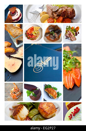 Collage of dishes and desserts for a menu Stock Photo