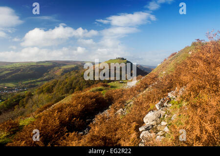 Castell Dinas Bran Castle ruin on hilltop above Vale and town of Llangollen in autumn Denbighshire North East Wales UK Stock Photo