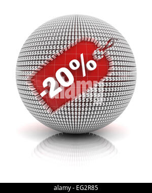 20 percent off sale tag on a sphere Stock Photo