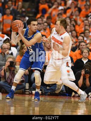 Syracuse, NY, USA. 14th Feb, 2015. Feb 14, 2015: Duke Blue Devils guard Tyus Jones #5 in action during the second half of play as the Duke Blue Devils defeated the Syracuse Orange 80-72 at the Carrier Dome in Syracuse, NY. Credit:  csm/Alamy Live News Stock Photo