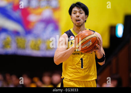 nd Yoyogi Gymnasium, Tokyo, Japan. 14th Feb, 2015. Hiroyuki Kinoshita (Sunrockers), FEBRUARY 14, 2015 - Basketball : National Basketball League 'NBL' 2014-2015 between Hitachi Sunrockers Tokyo 97-88 Mitsubishi Electric Diamond Dolphins at 2nd Yoyogi Gymnasium, Tokyo, Japan. © AFLO SPORT/Alamy Live News Stock Photo