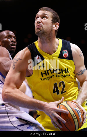 nd Yoyogi Gymnasium, Tokyo, Japan. 14th Feb, 2015. Josh Heytvelt (Sunrockers), FEBRUARY 14, 2015 - Basketball : National Basketball League 'NBL' 2014-2015 between Hitachi Sunrockers Tokyo 97-88 Mitsubishi Electric Diamond Dolphins at 2nd Yoyogi Gymnasium, Tokyo, Japan. © AFLO SPORT/Alamy Live News Stock Photo