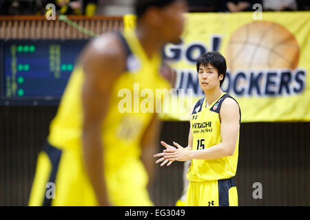 nd Yoyogi Gymnasium, Tokyo, Japan. 14th Feb, 2015. Joji Takeuchi (Sunrockers), FEBRUARY 14, 2015 - Basketball : National Basketball League 'NBL' 2014-2015 between Hitachi Sunrockers Tokyo 97-88 Mitsubishi Electric Diamond Dolphins at 2nd Yoyogi Gymnasium, Tokyo, Japan. © AFLO SPORT/Alamy Live News Stock Photo