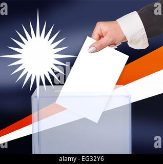 electoral vote by ballot, under the Marshall Islands flag Stock Photo
