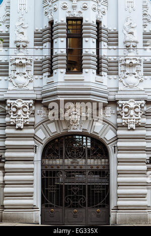 Facade of Art Nouveau (Jugendstil) building at 10b Elizabetes Iela, Riga, Latvia designed by Mikhail Eisenstein Stock Photo