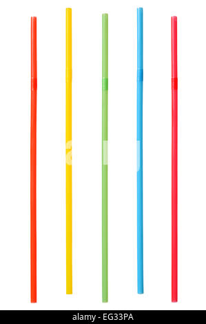 Five drinking straws in different colors isolated on white background Stock Photo