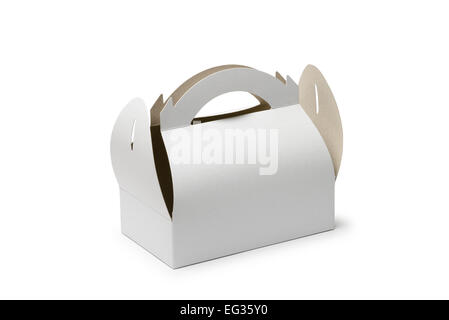 An open cardboard pastry box isolated on white background. The box can be used to transport cakes and cookies too. Stock Photo