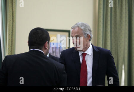 Gaza City, Gaza Strip, Palestinian Territory. 15th Feb, 2015. Quartet Representative to the Middle East and former British Prime Minister, Tony Blair, meets with Palestinian businessmen, in Gaza City, February 15, 2015 Credit:  Ashraf Amra/APA Images/ZUMA Wire/Alamy Live News Stock Photo