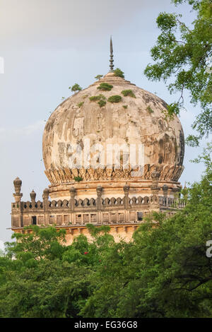 The tombs of the seven Qutub Shahi rulers in the Ibrahim Bagh (garden precinct) close to the famous Golkonda fort in Hyderabad, Stock Photo