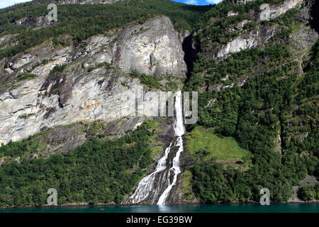 The Suitor waterfall in Geirangerfjord, UNESCO World Heritage Site, UNESCO, Sunnmøre region, Møre og Romsdal county, Western Nor Stock Photo