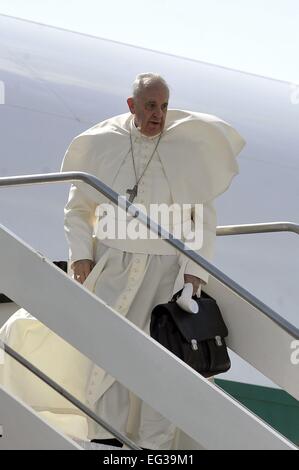 Pope Francis departs by plane from Ciampino – G.B. Pastine International Airport to fly to South Korea to attend the 6th Asian Youth Day  Featuring: Pope Francis Where: Rome, Italy When: 13 Aug 2014 Stock Photo