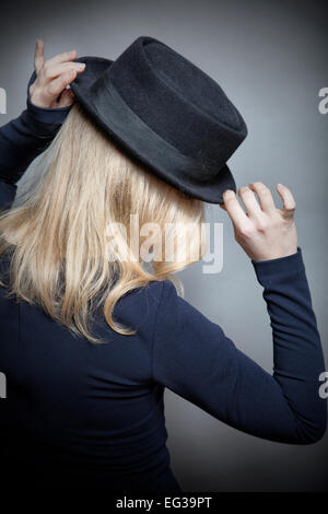 Woman in a Trilby Hat Black and White Stock Photo - Alamy