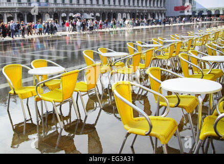 High water in Saint Mark's square, Venice Stock Photo