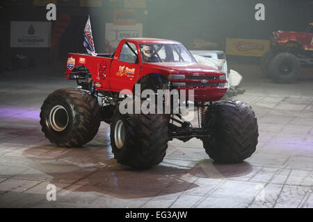 ISTANBUL TURKEY FEBRUARY 01 2015 Monster Truck Lil Devil Sinan Erdem Dome during Monster Hot Wheels stunt show. Stock Photo