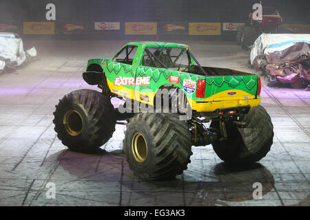 ISTANBUL TURKEY FEBRUARY 01 2015 Monster Truck Extreme Revisited Sinan Erdem Dome during Monster Hot Wheels stunt show. Stock Photo