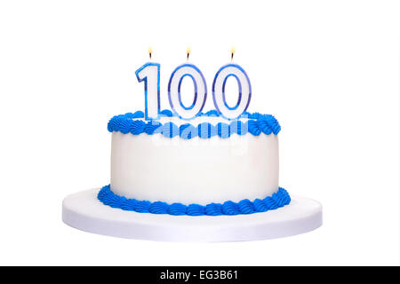 Birthday cake with candles reading 100 Stock Photo