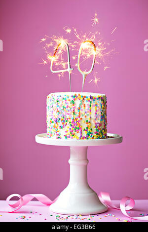 40th birthday cake with sparklers Stock Photo