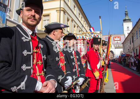 Croatian historical troops and many people expected inauguration President of Croatia Kolinda G.K. on February 15 2015 in Zagreb Stock Photo