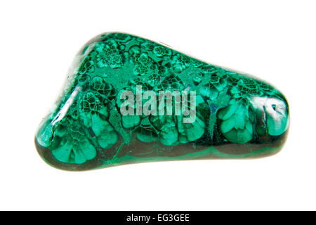 Malachite green stone, semi-precious mineral on a white background. Stock Photo