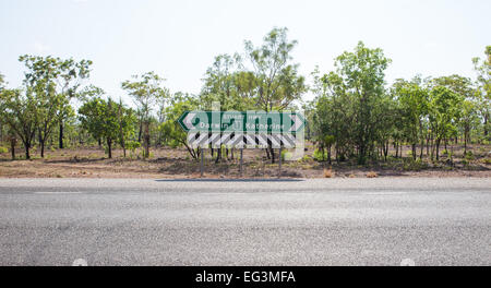 Outback road sign on the Stuart Highway, NT, Australia Stock Photo