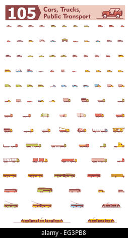 Vector cars, trucks and public transport icons Stock Photo