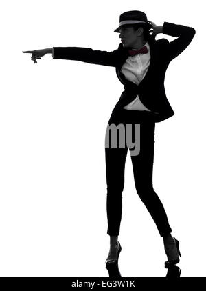 one  woman dancer dancing in silhouette on white background Stock Photo
