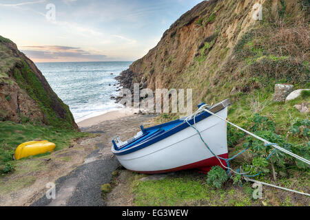 Fishing boats at Porthgwarra Cove near Land's end in the far west of Cornwall Stock Photo