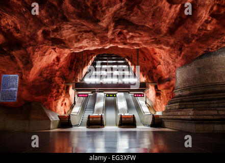 Radhuset (Rådhuset) subway metro station on the blue line in Stockholm, Sweden underground system. Stock Photo