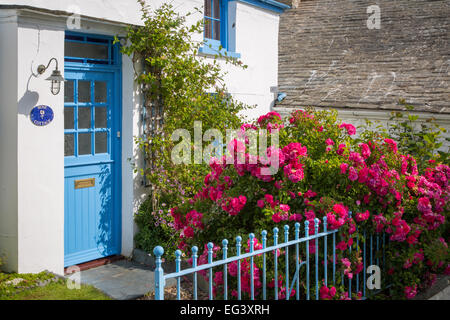 Rose Cottage - featured in TV series 'Doc Martin' in seaport town of Port Isaac, Cornwall, England Stock Photo