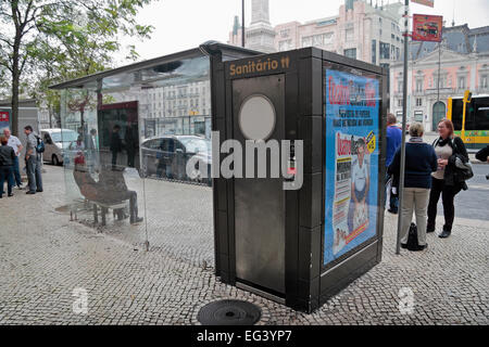 A bus shelter with built-in bathroom/toilet in the Parque dos Restauradores area of Lisbon, Portugal. Stock Photo