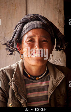 Nepali sherpa in traditional head gear Stock Photo