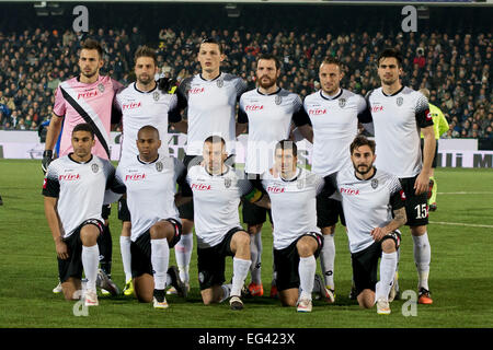 Cesena, Italy. 15th Feb, 2015. Cesena team group line-up Football/Soccer : Italian 'Serie A' match between AC Cesena 2-2 Juventus at Stadio Dino Manuzzi in Cesena, Italy . © Maurizio Borsari/AFLO/Alamy Live News Stock Photo