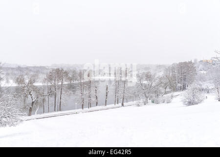 Heavy Winter Snow Over Bucharest City In Romania Stock Photo