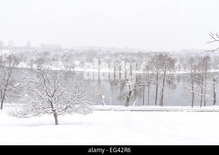 Heavy Winter Snow Over Bucharest City In Romania Stock Photo