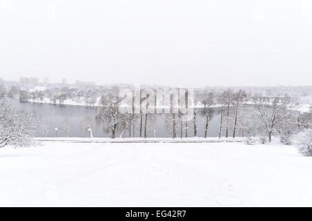 Heavy Winter Snow Over Bucharest City In Romania Stock Photo