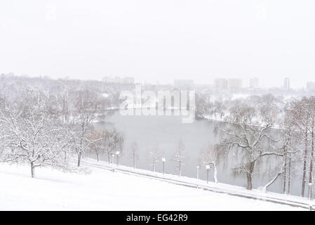 Heavy Winter Snow Over Bucharest City In Romania Stock Photo