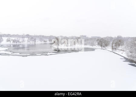 Heavy Winter Snow Over Bucharest City In Romania Stock Photo