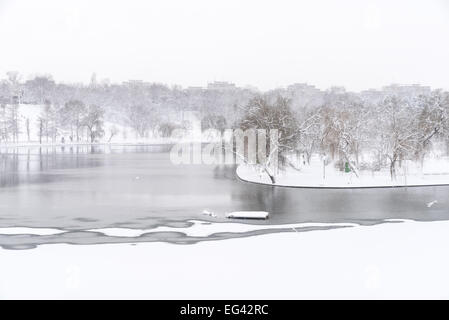 Heavy Winter Snow Over Bucharest City In Romania Stock Photo