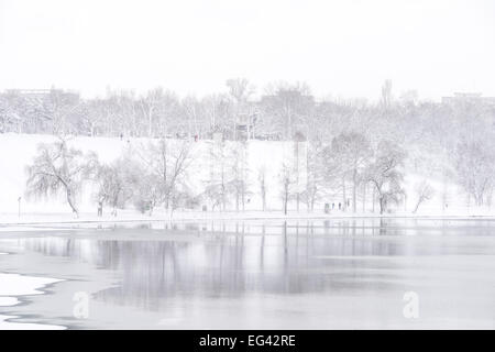 Heavy Winter Snow Over Bucharest City In Romania Stock Photo