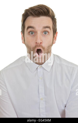 surprise astonishment shocked man mouth open Stock Photo