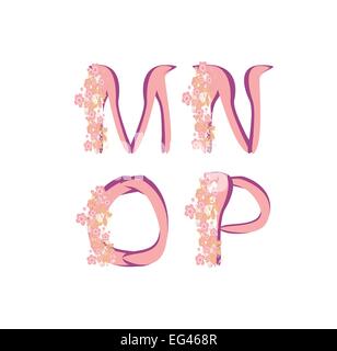 Vector spring alphabet with flowers letters M,N,O,P, Stock Vector